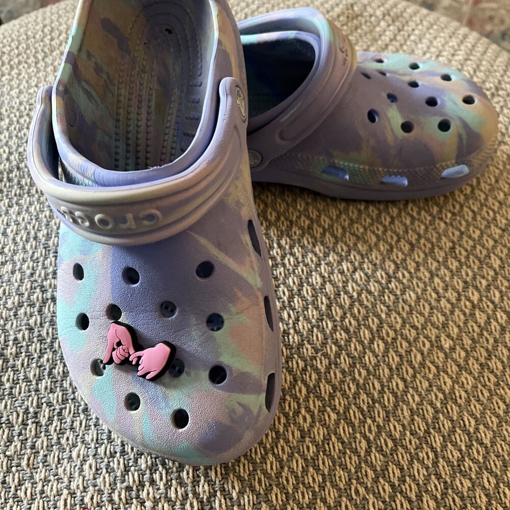 Kids Crocs Unisex Classic Marbled Clogs Size: J5 Purple Teal Pink 1 Jibbitz